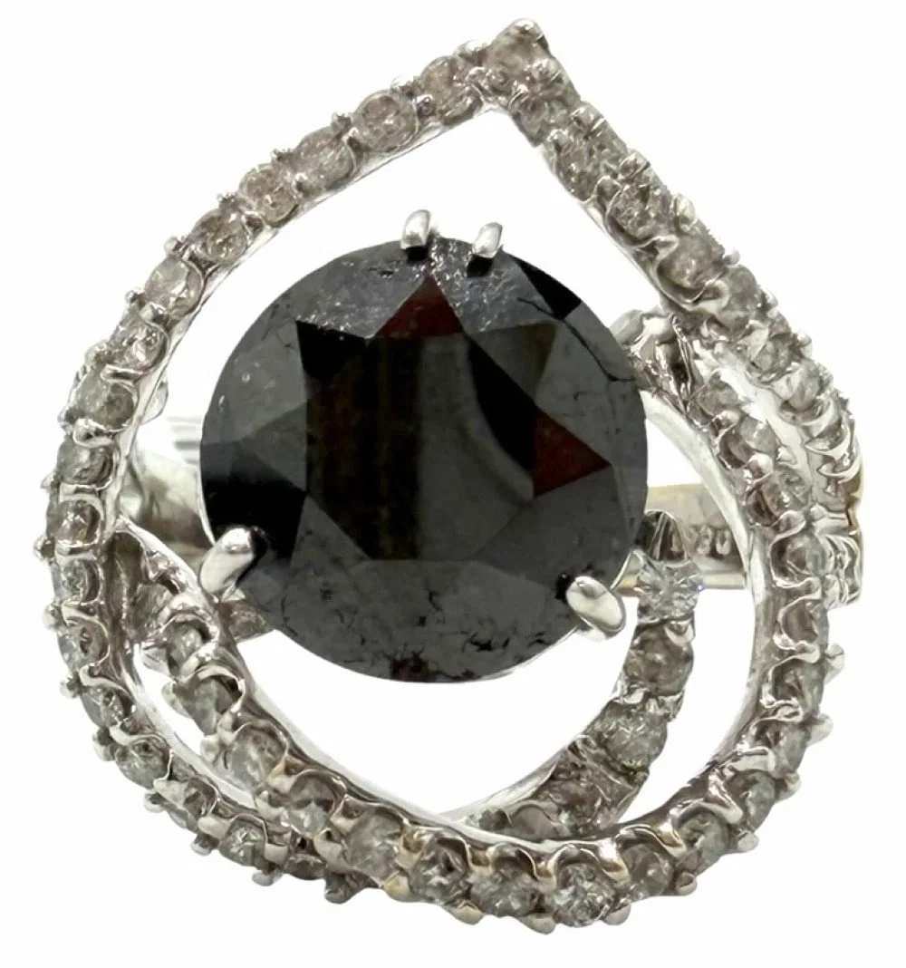 18K White Gold 4.26ctw Diamond and Black Diamond Ring, Size 7