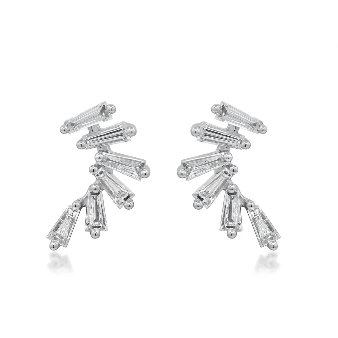 18K White Gold Curved Diamond Baguette Earrings for Women