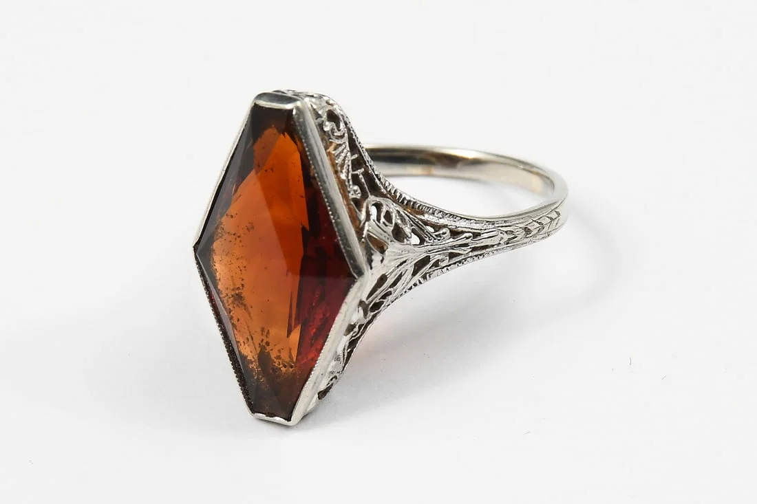 18K WHITE GOLD FILIGREE MADEIRA CITRINE RING