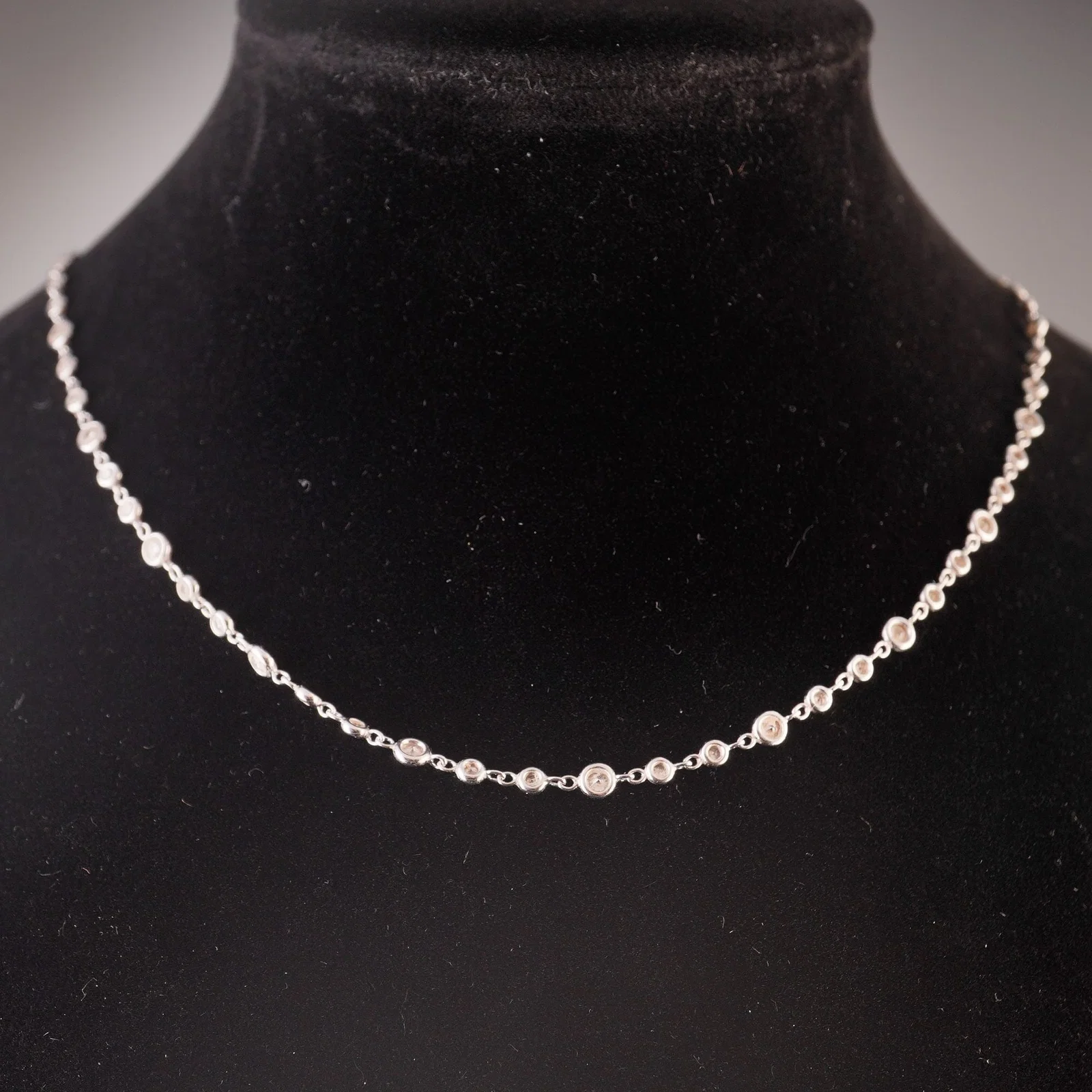 18K White Gold Link Bezel Diamond Station Necklace