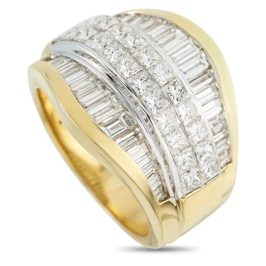18K YELLOW 3.50CT GOLD DIAMOND MULTI-ROW RING