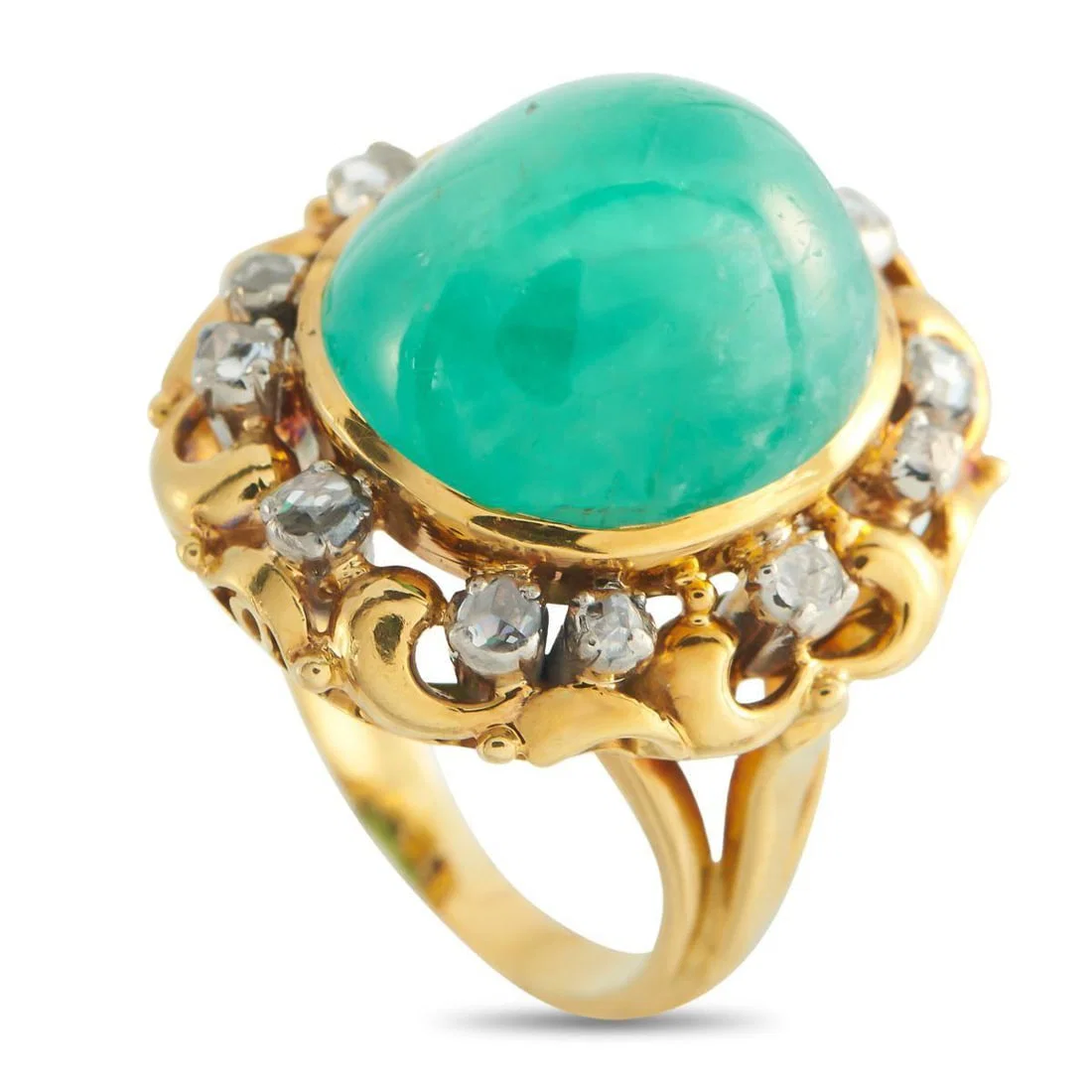 18K YELLOW GOLD 0.50CT DIAMOND AND EMERALD RING