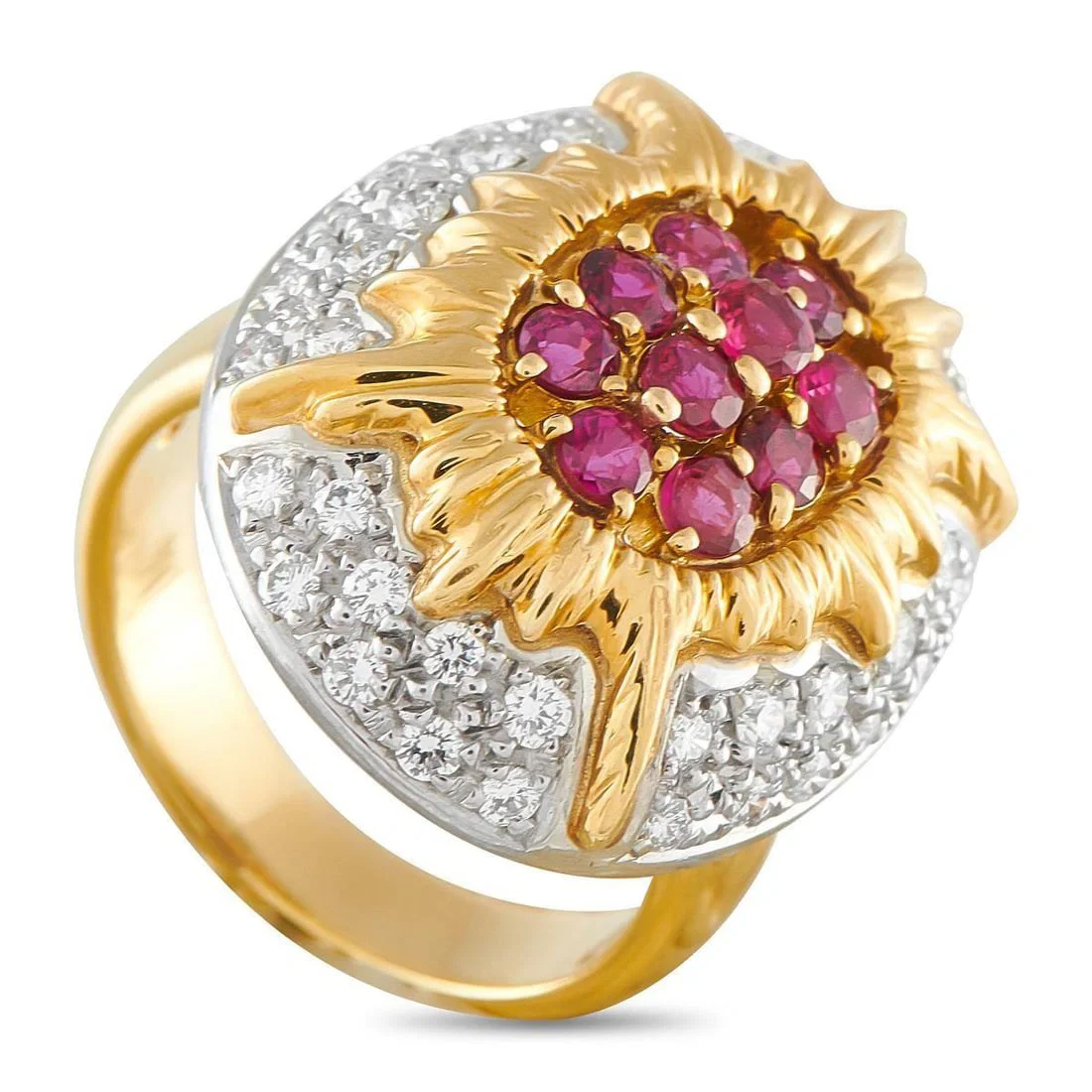 18K YELLOW GOLD 0.60CT DIAMOND AND RUBY RING