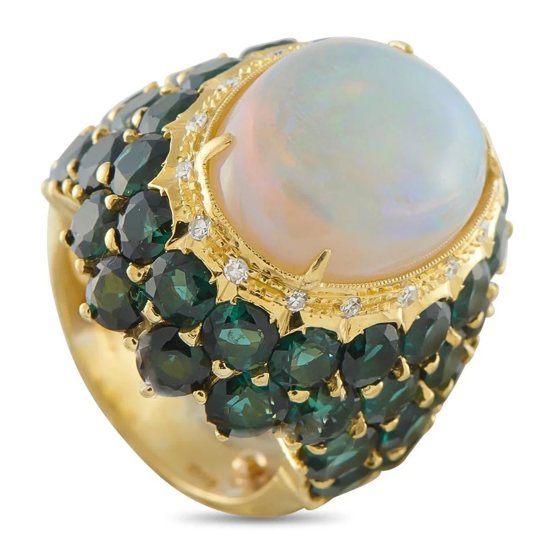 18K YELLOW GOLD 12.60CT TOURMALINE AND OPAL RING
