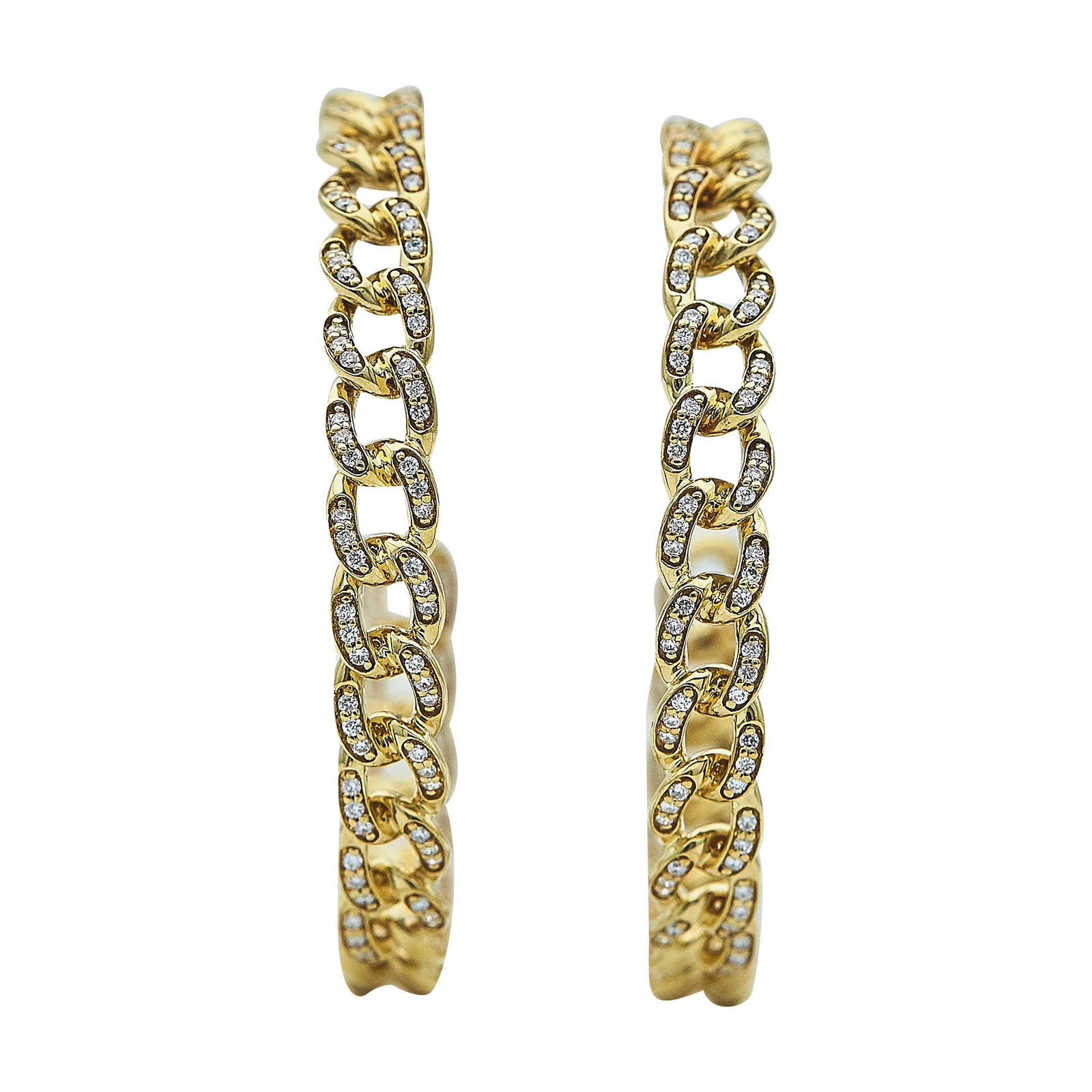18K Yellow Gold and Diamond Cable Hoop Earrings