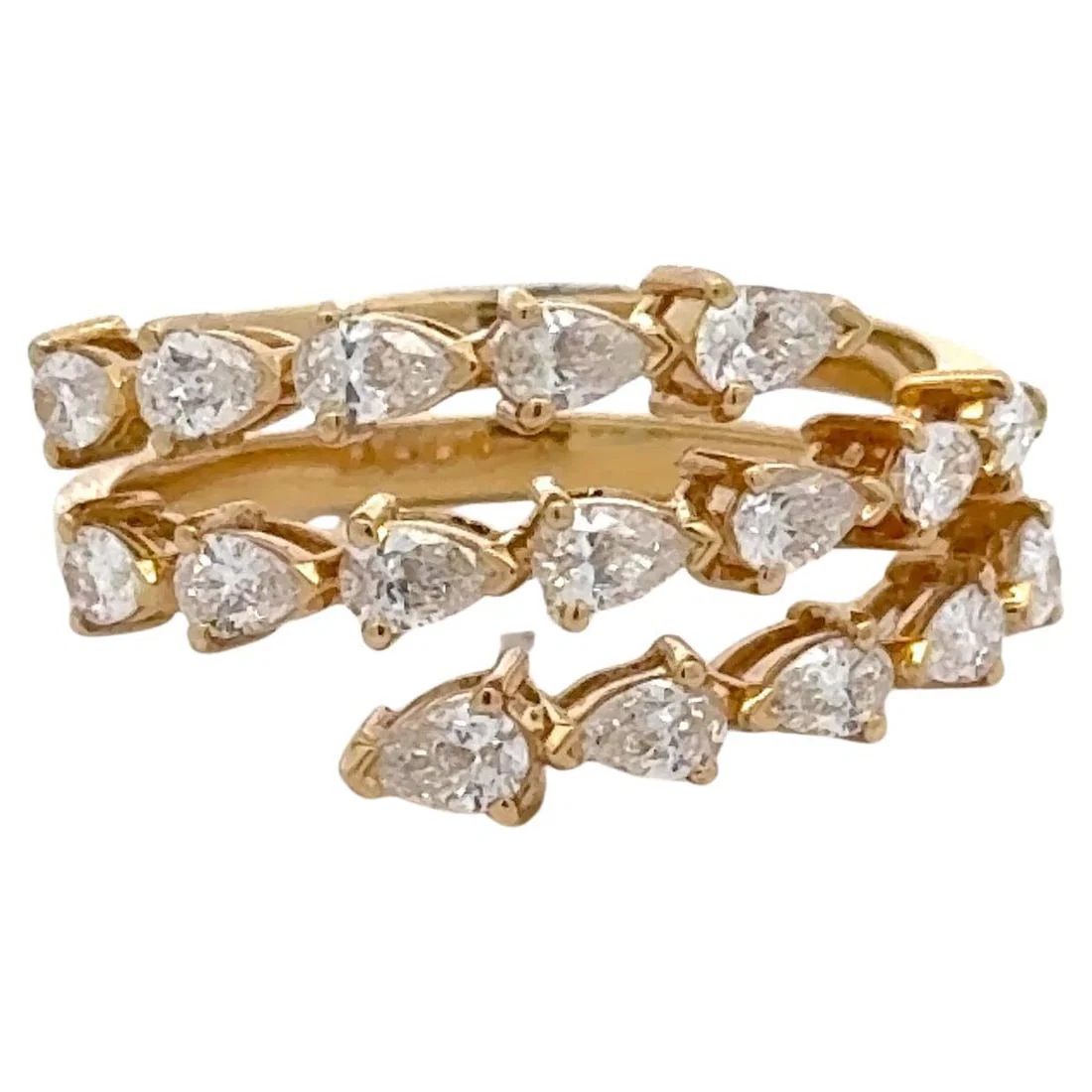 18K Yellow Gold Contemporary Diamond Band Ring 1.36ct F-G VS1 Pear Cut