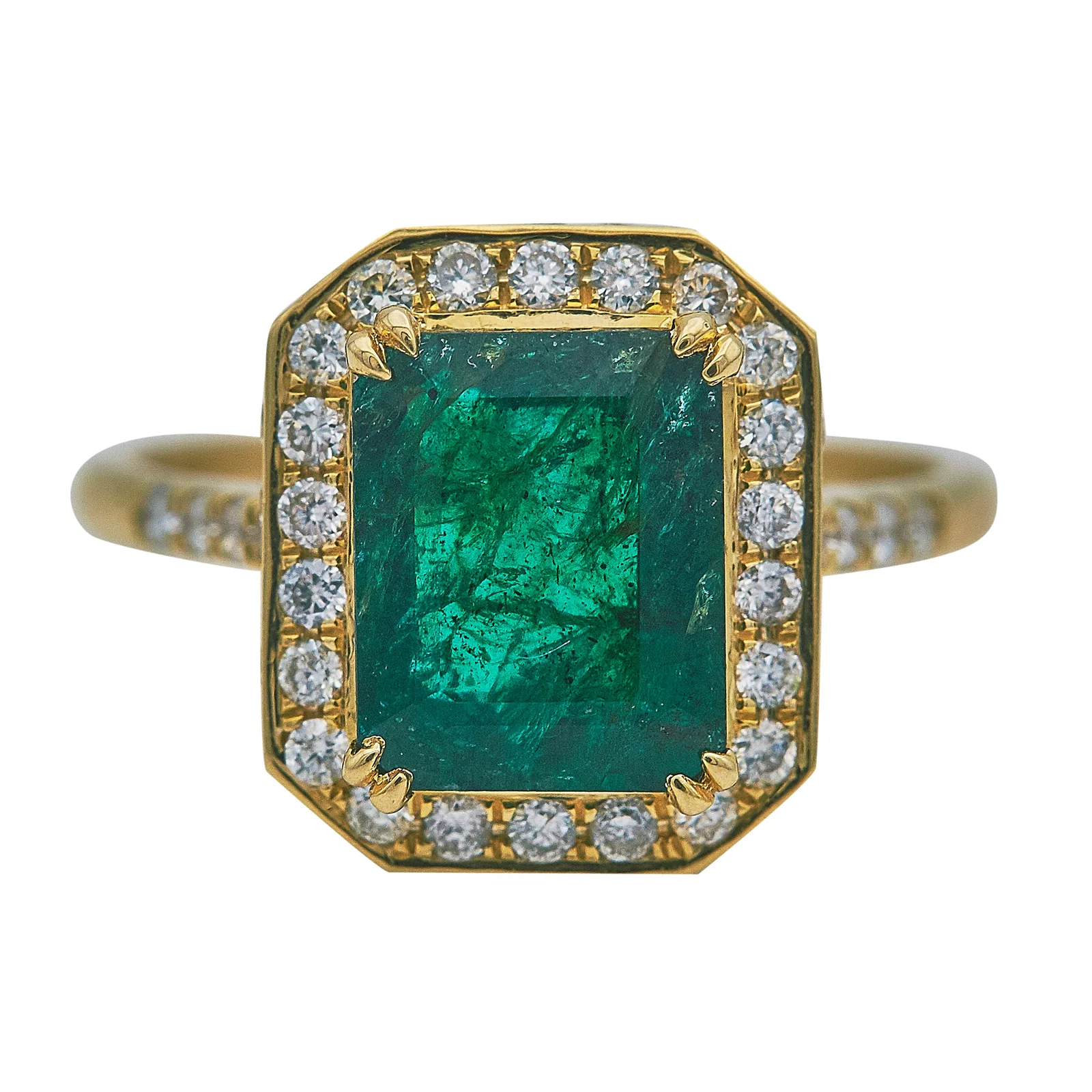 18K Yellow Gold Emerald and Diamond Ring