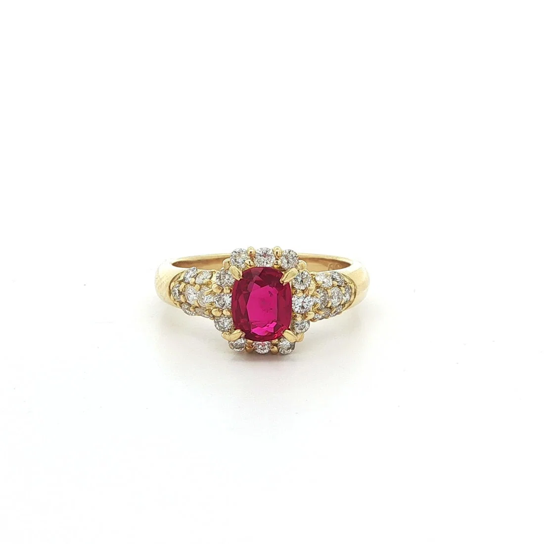 18k Yellow Gold GIA Certified 1.26ctw Vivid Red Ruby Diamond Ring