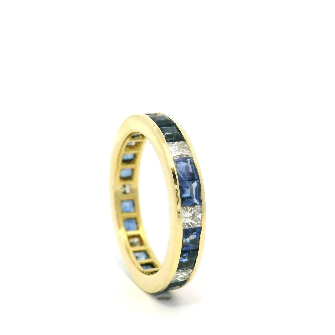 18k Yellow Gold GIA Certified No Heat Blue Sapphire Diamond Eternity Band Ring