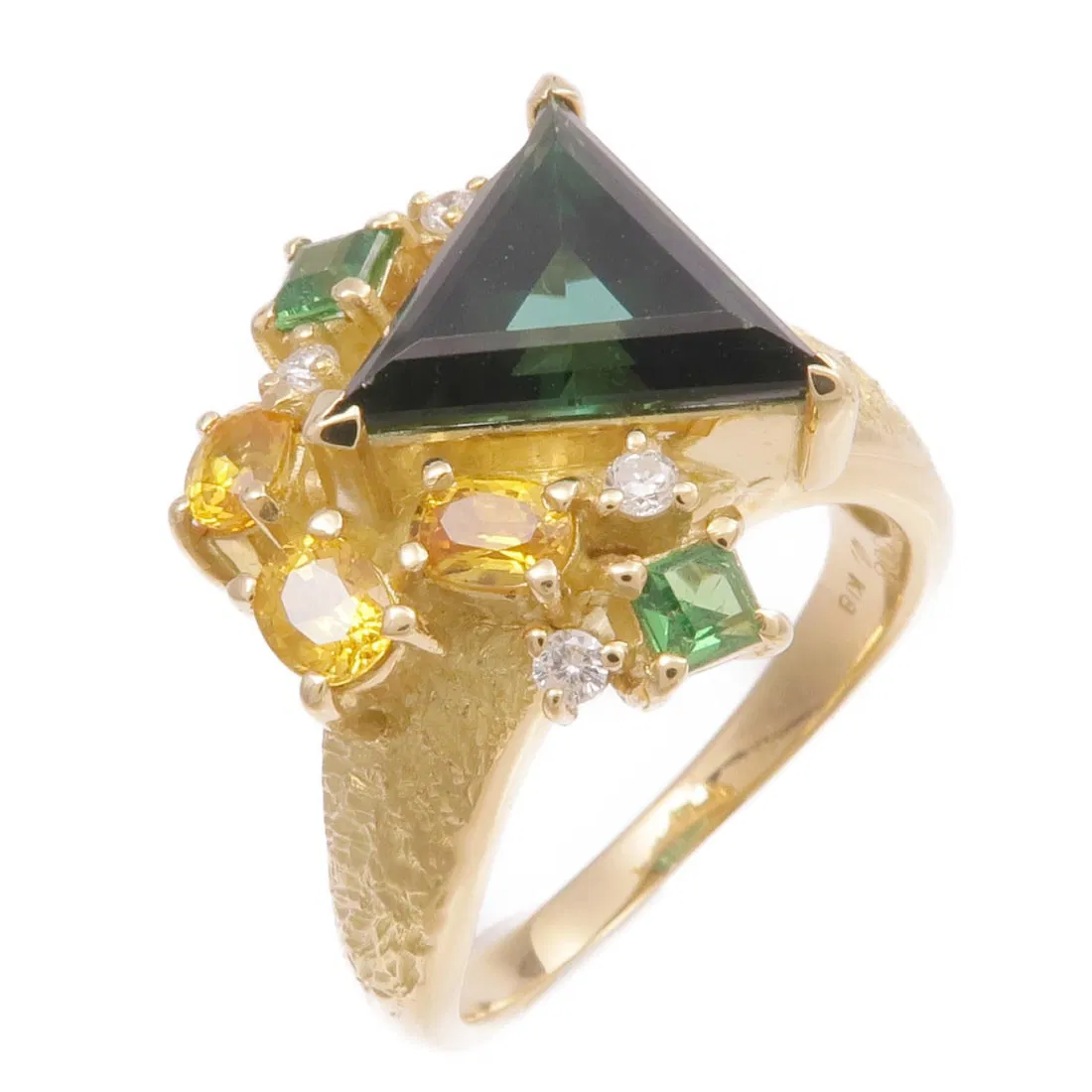18K Yellow Gold Green Tourmaline and Diamond Ring Size 7.5