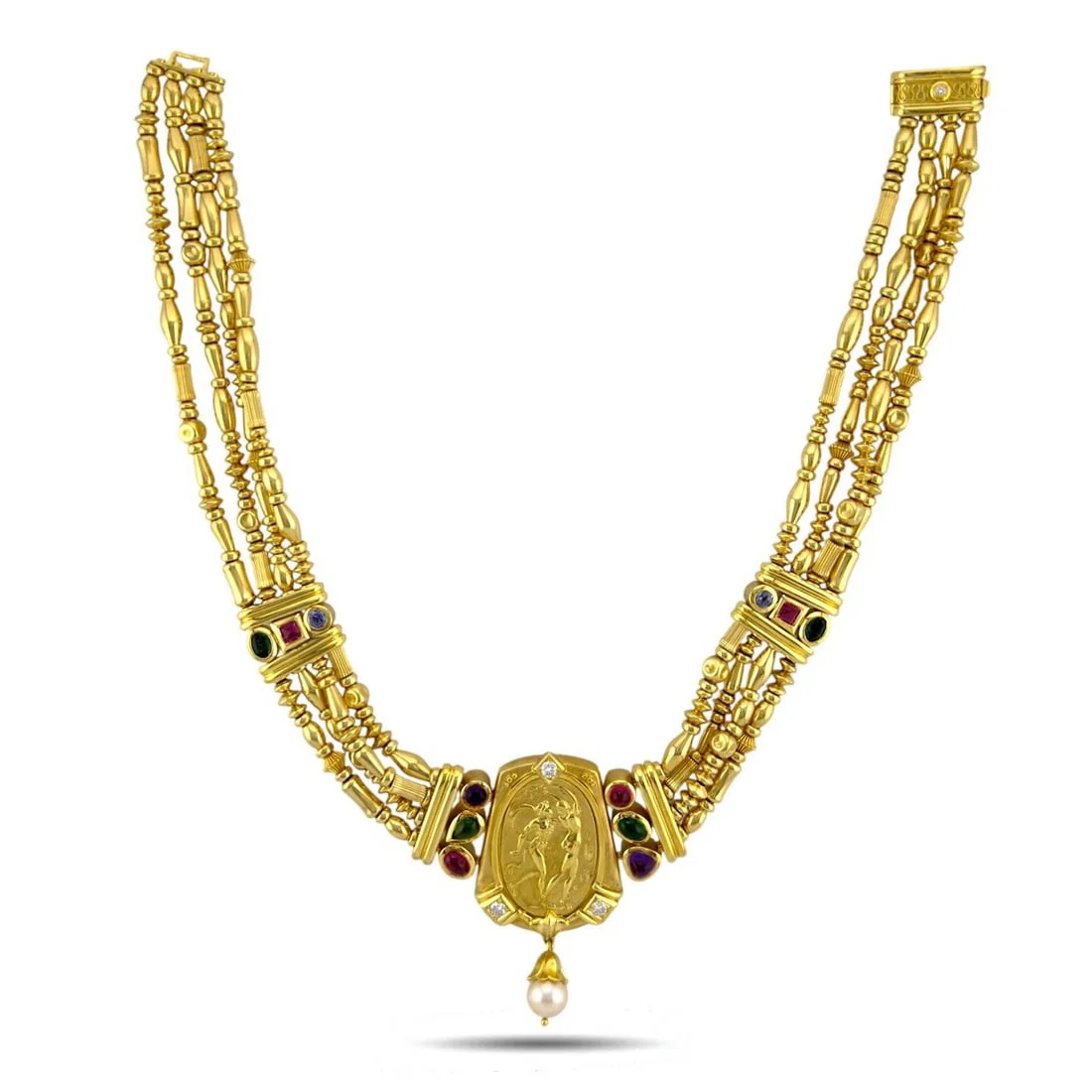 18K Yellow Gold Multi-Gemstone Sculptural Necklace Diamond (Natural)