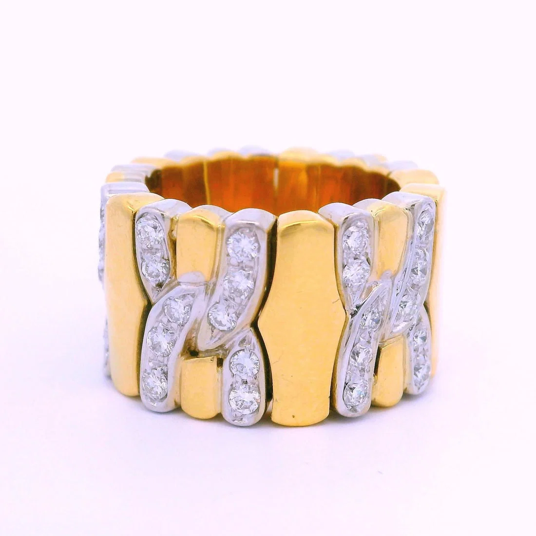 18K Yellow White Gold 1CTW Diamond Flexible Open Band Ring