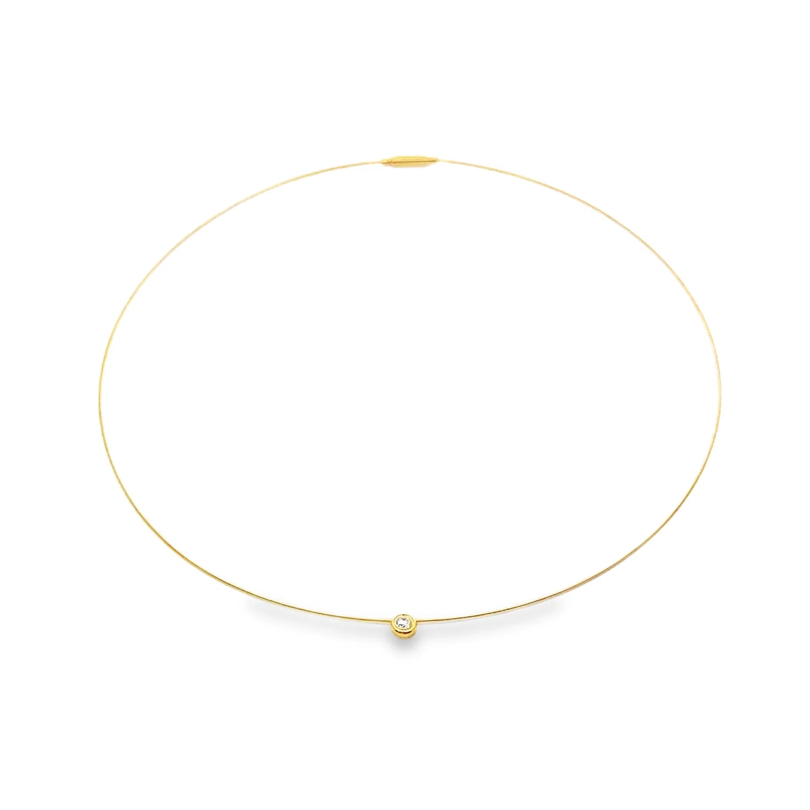 18KT GOLD OMEGA NECKLACE WITH FLOATING DIAMOND 16"