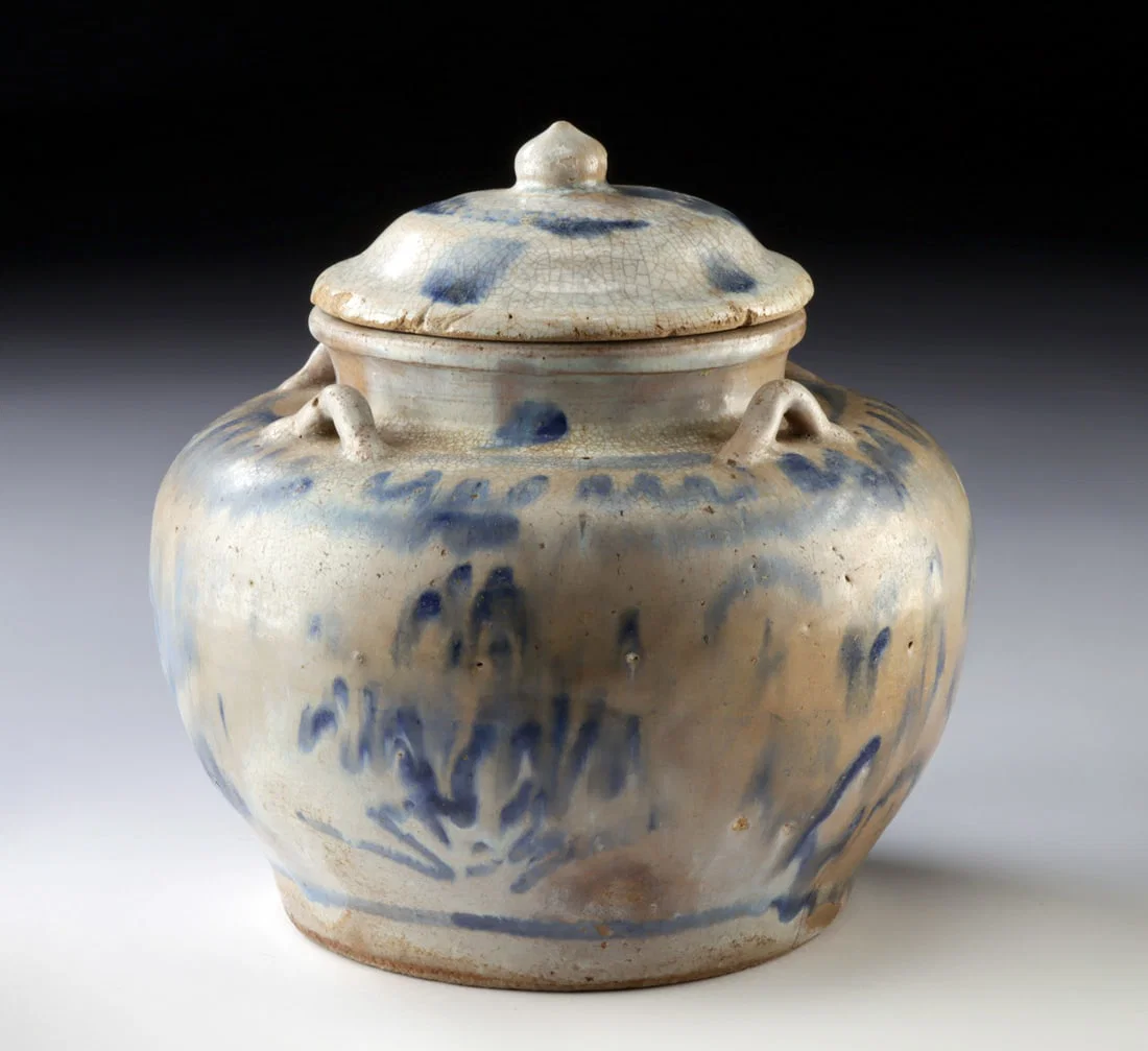 18th C. Chinese Qing Blue Splashed Pottery Vessel