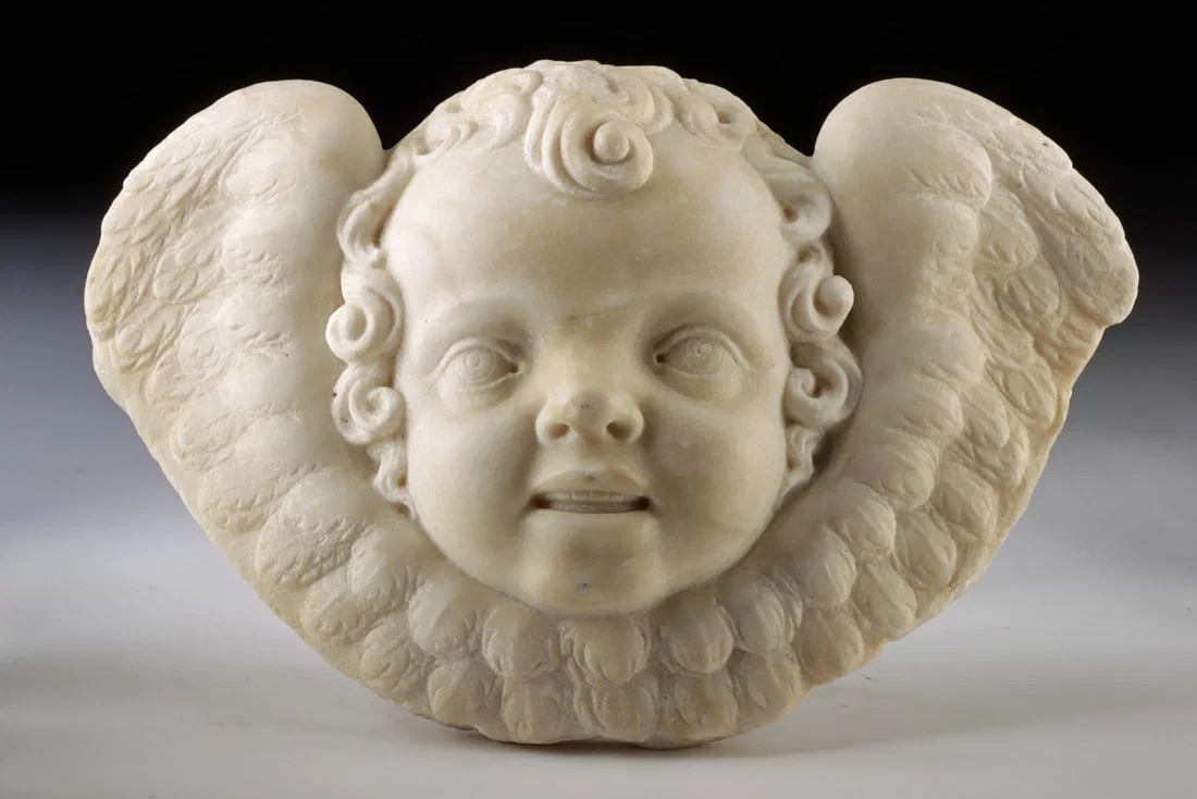 18th C. Italian Baroque Marble Head of a Cherub