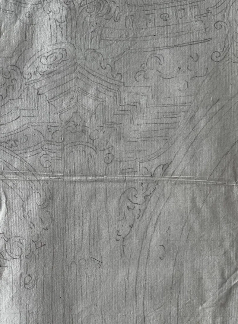 18th Century French Pencil Drawing Architecture Decoration Ornamentation