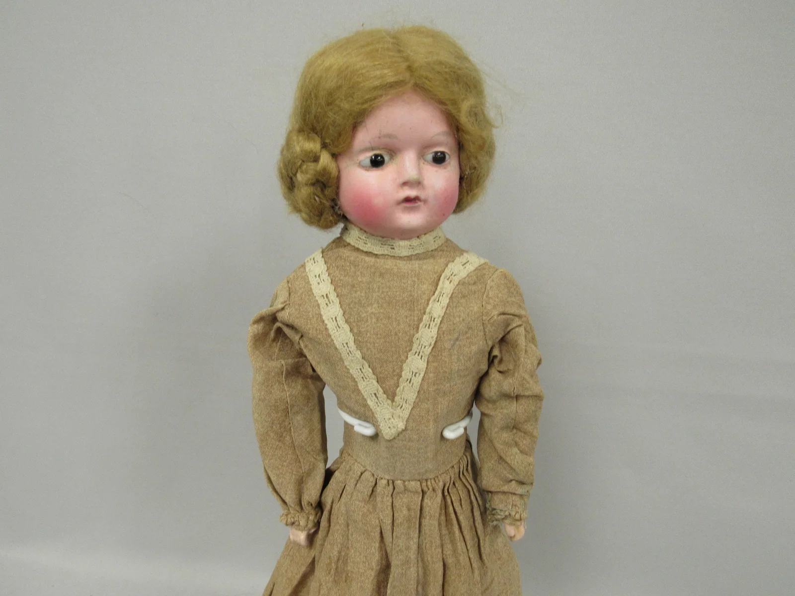 19 IN. WAX OVER PAPIER MACHE HEAD GIRL: