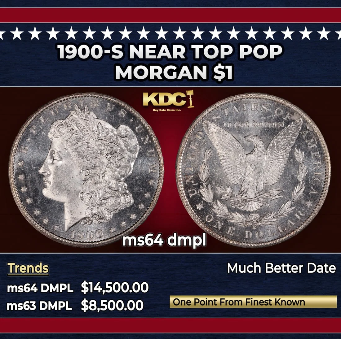 1900-s Morgan Dollar Near Top Pop $1 ms64 dmpl SEGS