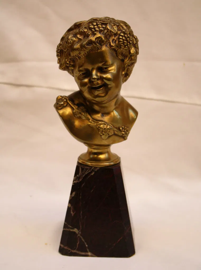 1900s Clodion Bronze Bust on Marble Base 1.75 inches Tall