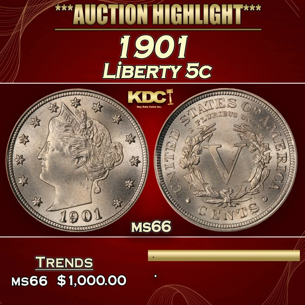1901 Liberty Nickel 5c ms66 SEGS