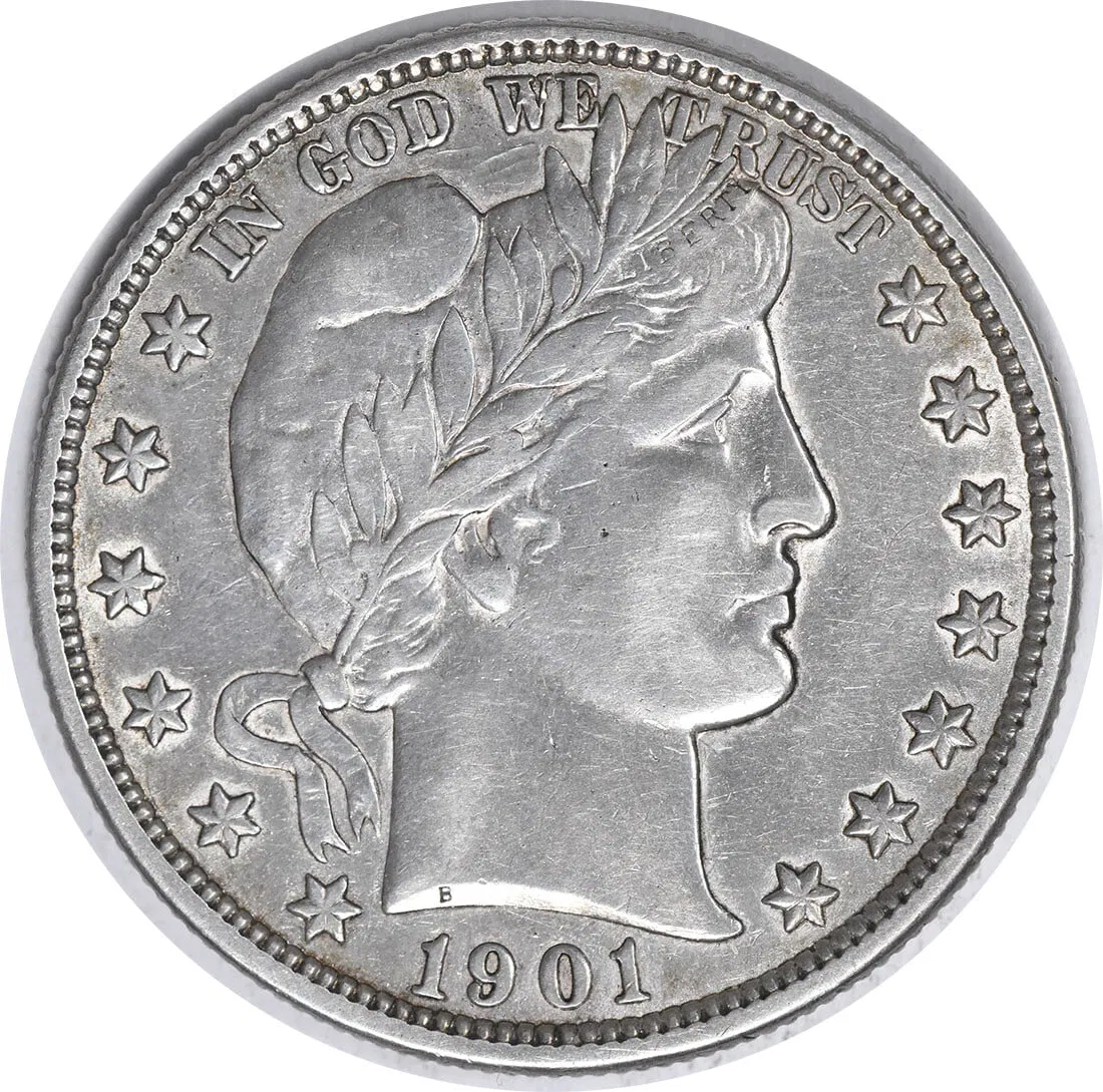 1901-O Barber Half Dollar 50C Silver Coin by Charles E Barber