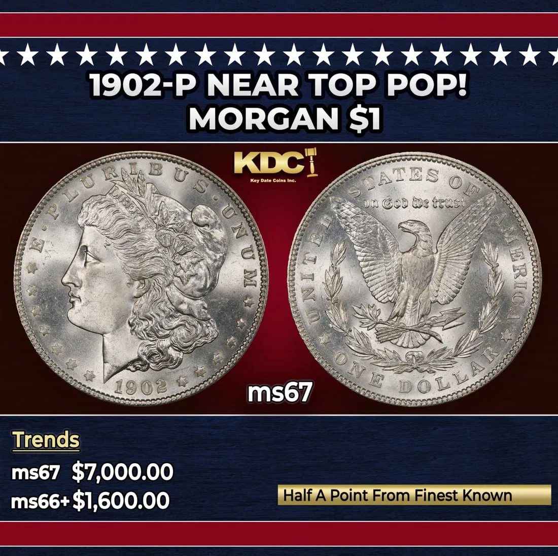 1902-p Morgan Dollar Near Top Pop! $1 ms67 SEGS