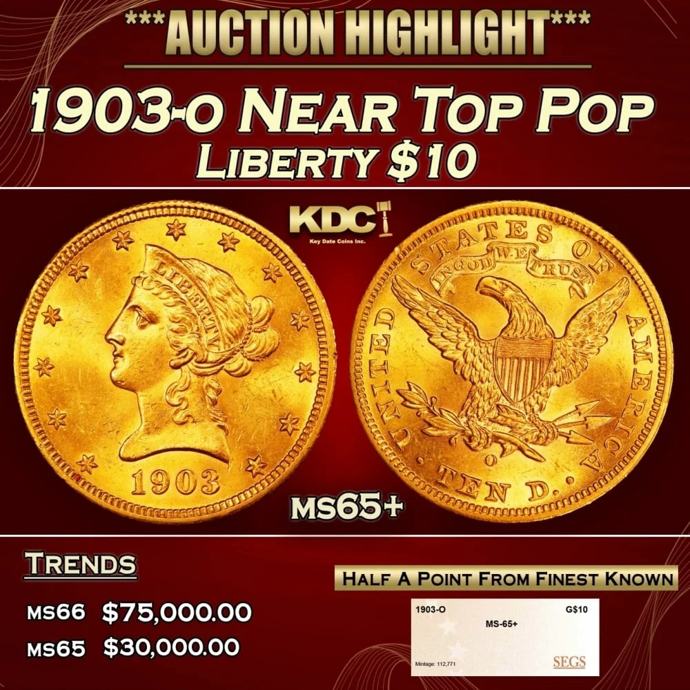 1903-o Gold Liberty Eagle Near Top Pop $10 ms65+ SEGS