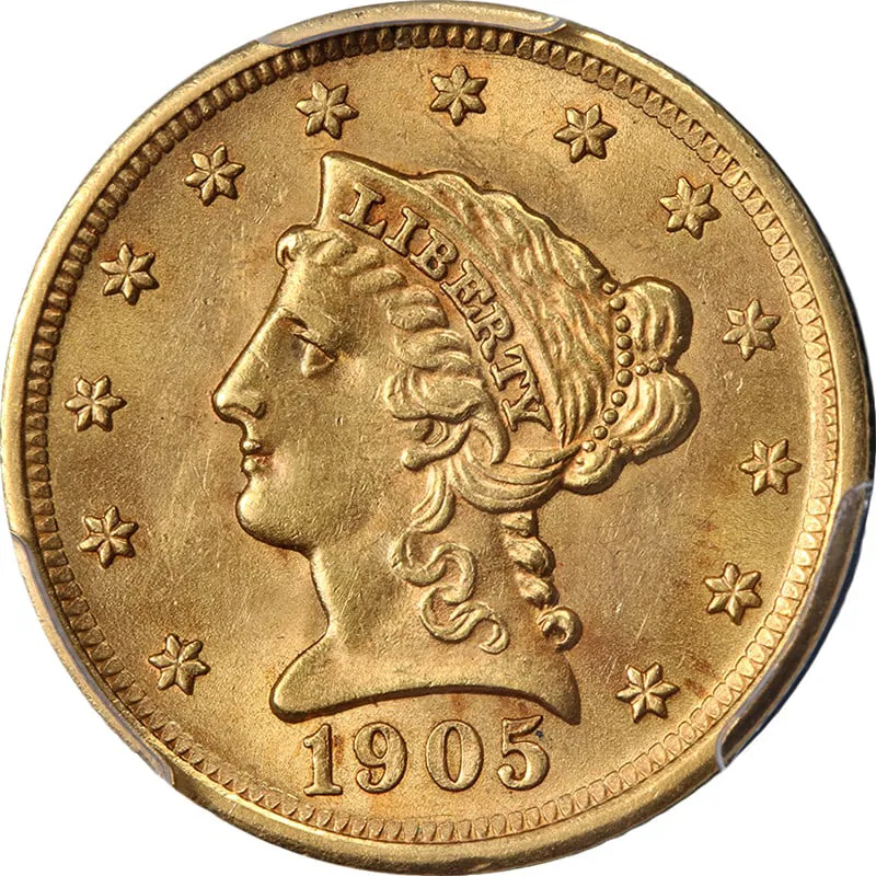 1905 Liberty Quarter Eagle Gold Coin PCGS MS62 Uncirculated