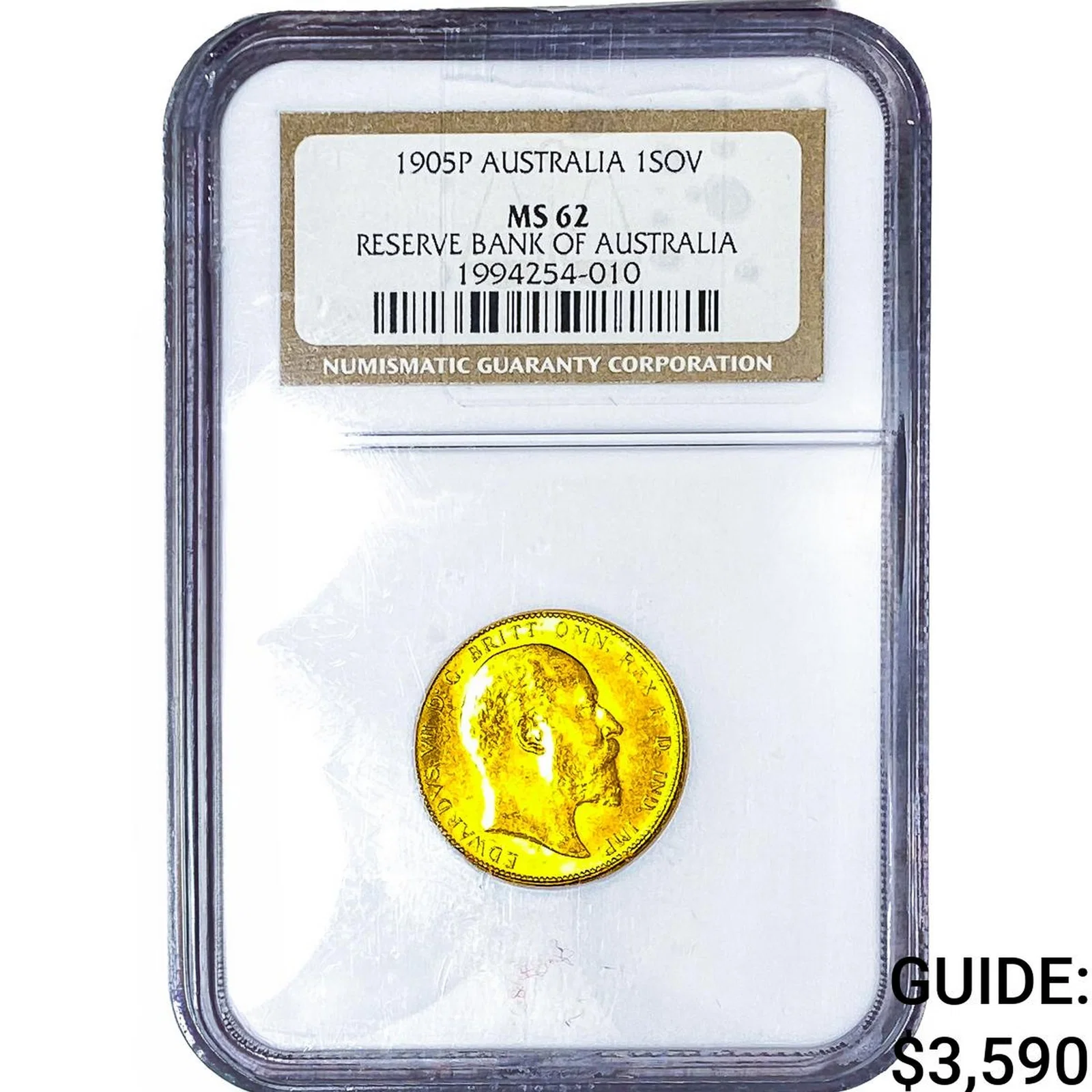 1905P Austrailia Gold 1 Sovereign .2355 AGW NGC MS62