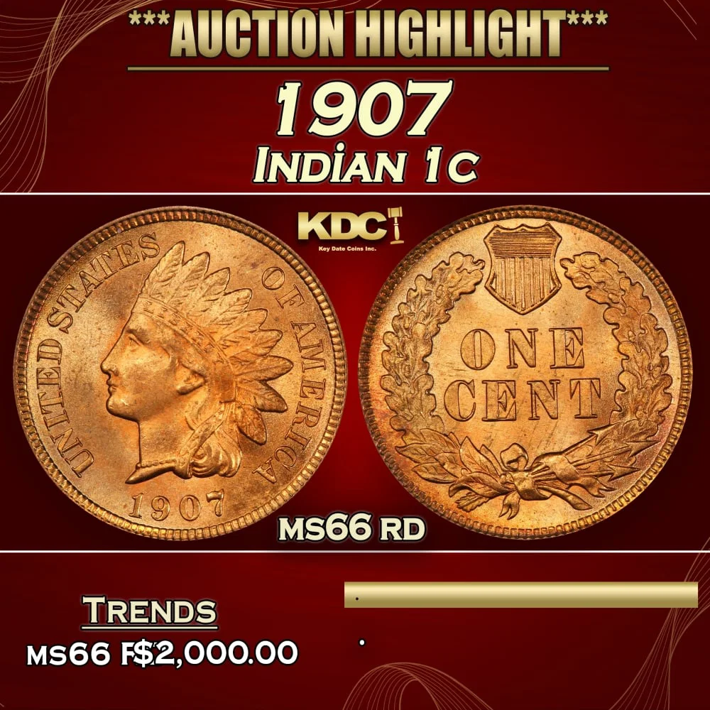1907 Indian Cent . 1c ms66 rd SEGS