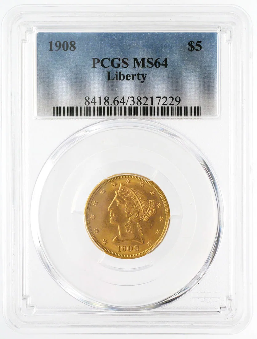 1908 $5 Gold Half Eagle PCGS MS64