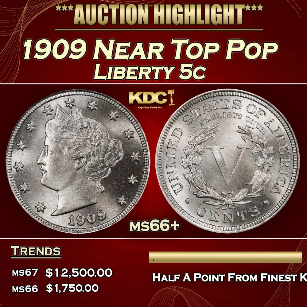 1909 Liberty Nickel Near Top Pop 5c ms66+ SEGS