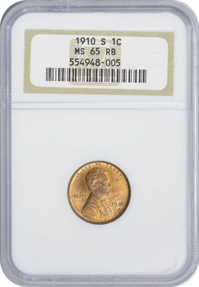 1910-S Lincoln Cent MS65RB NGC Uncirculated San Francisco Mint