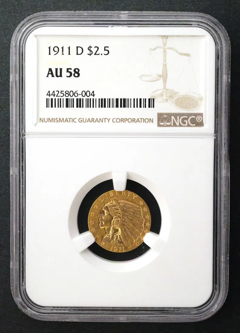 1911-D $2.5 Indian Quarter Eagle NGC AU58