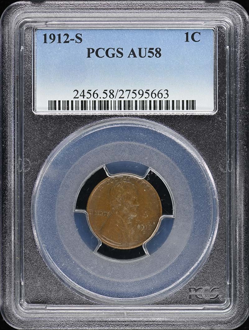 1912-S Lincoln Cent Type 1 Wheat Reverse PCGS AU58BN