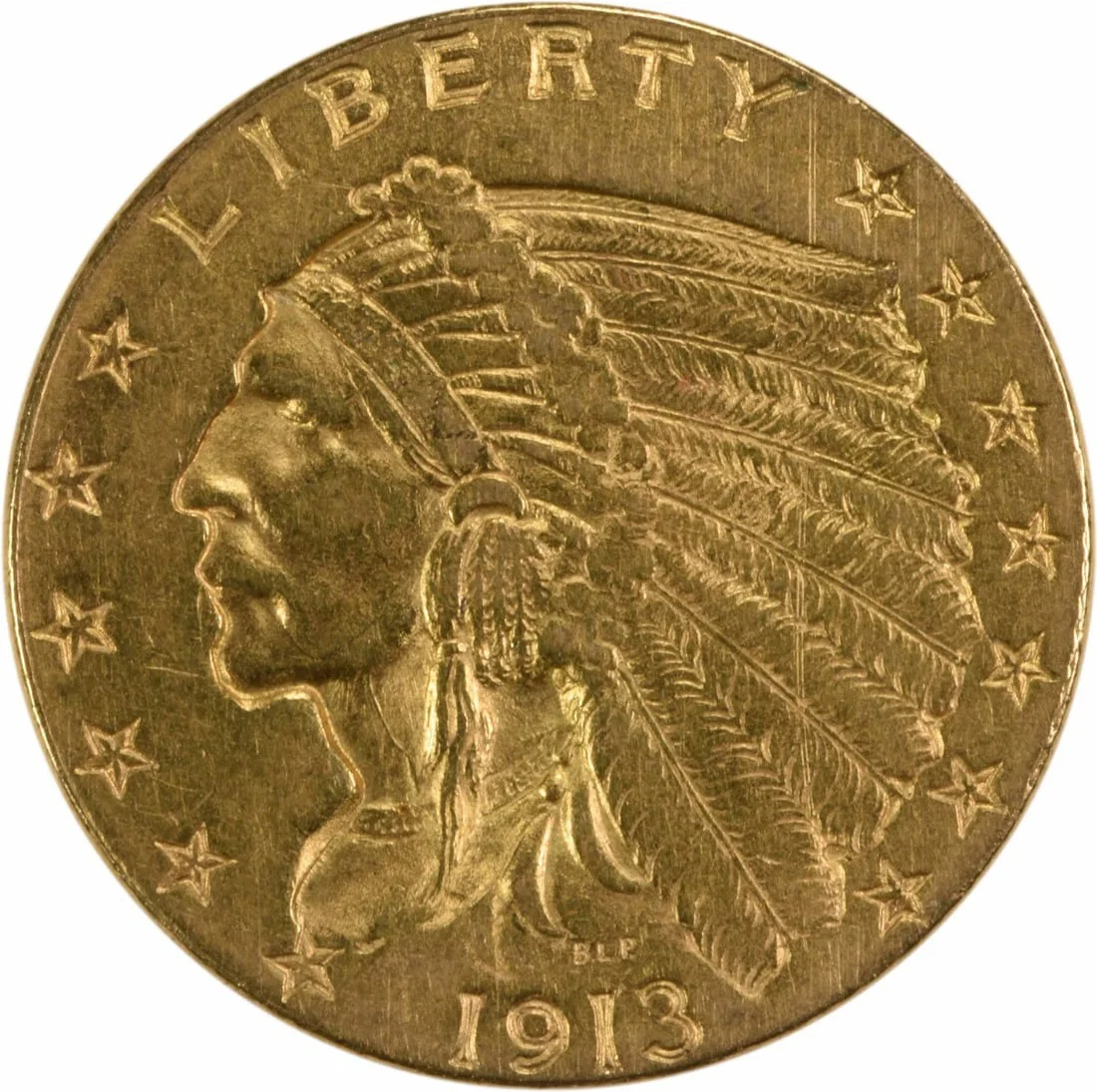 1913 $2.50 Gold Indian Coin AU Uncertified by Bela Lyon Pratt