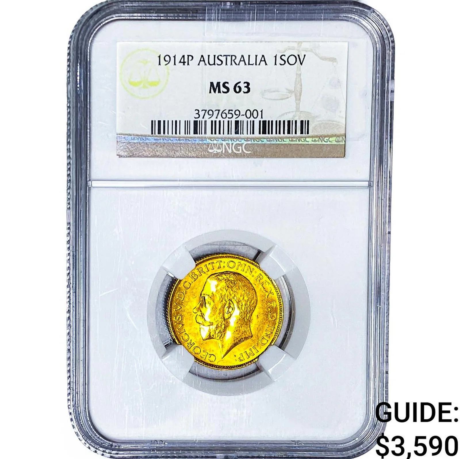 1914P Austrailia Gold 1 Sovereign .2355 AGW MS63