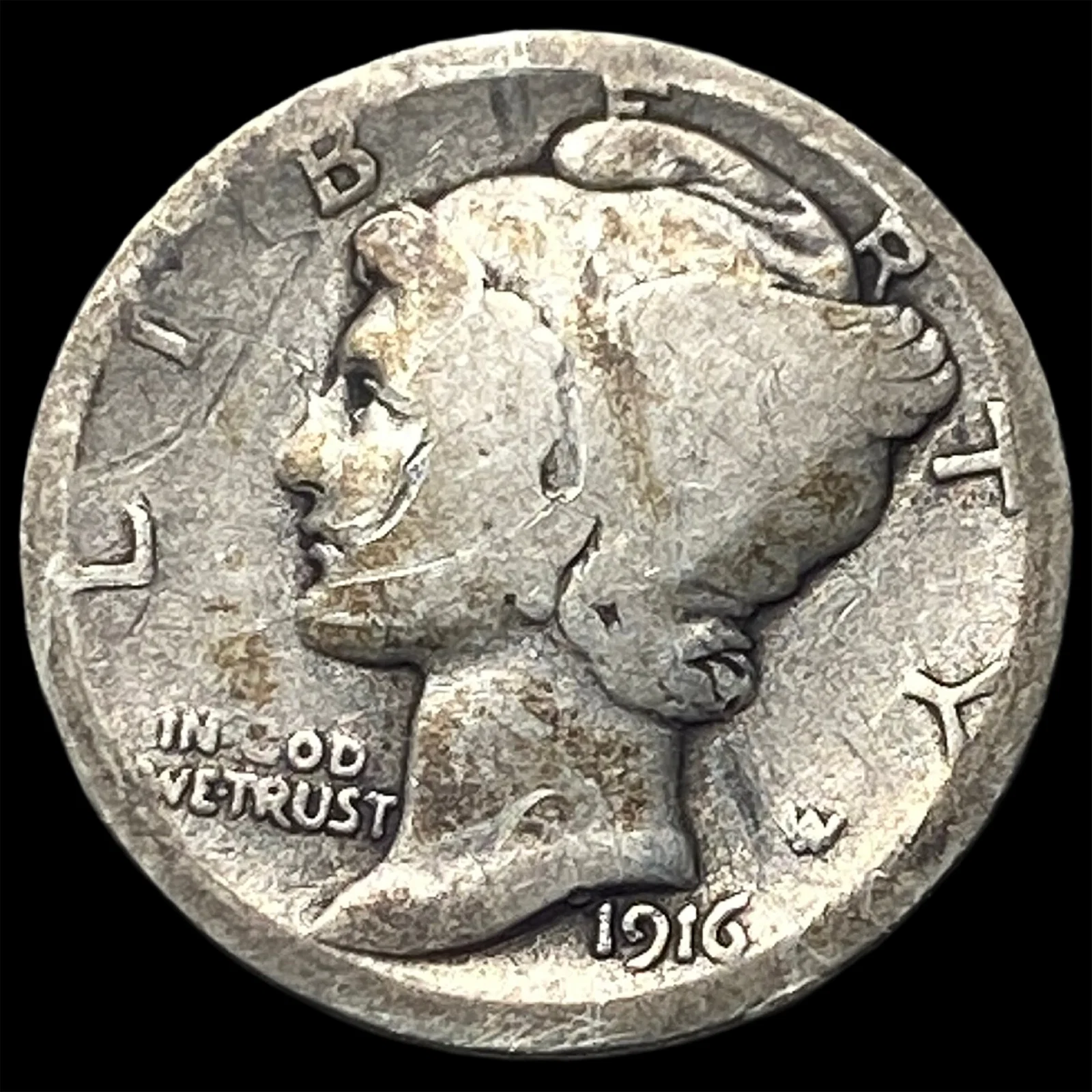 1916-D Silver Mercury Dime LIGHTLY CIRCULATED