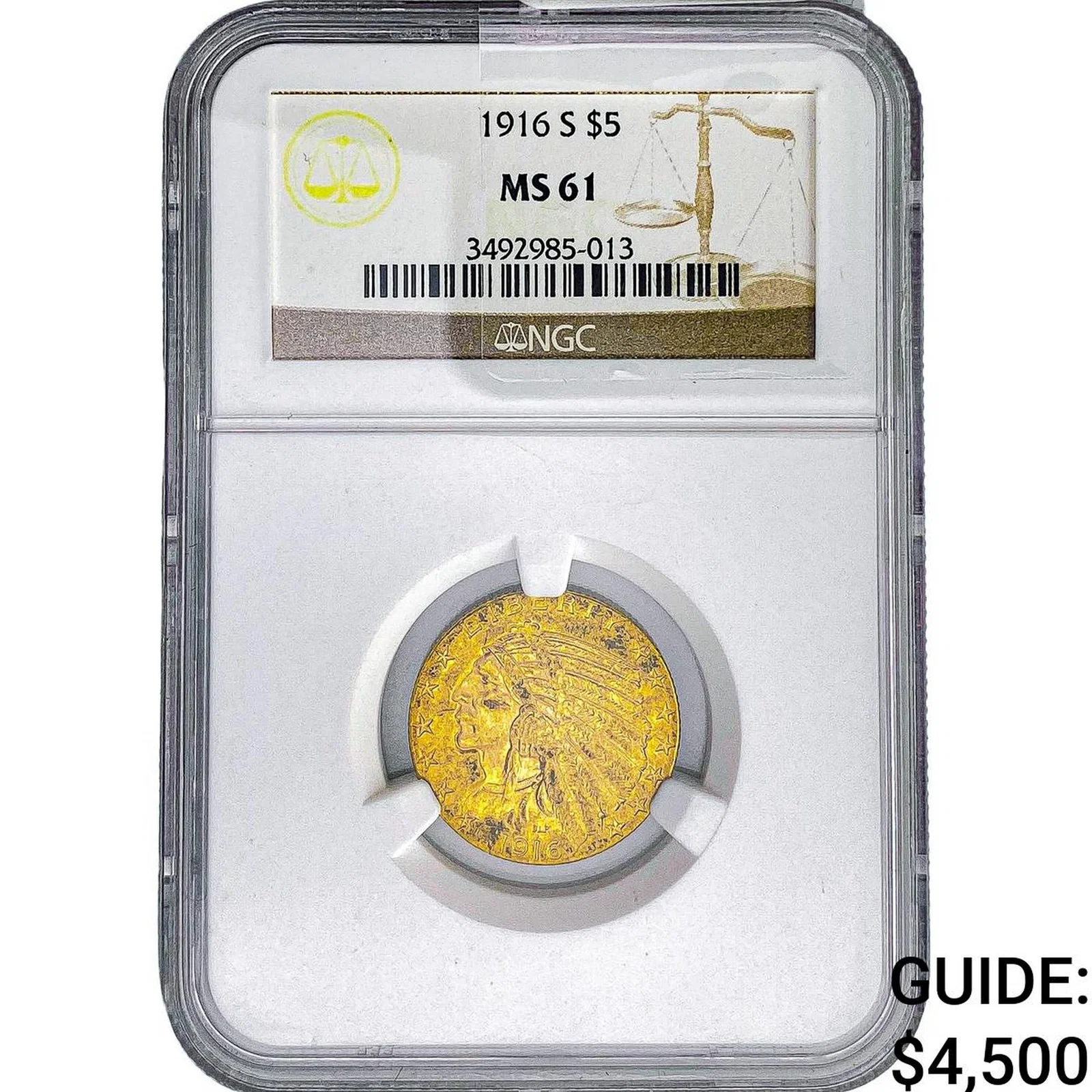 1916-S $5 Gold Half Eagle NGC MS61