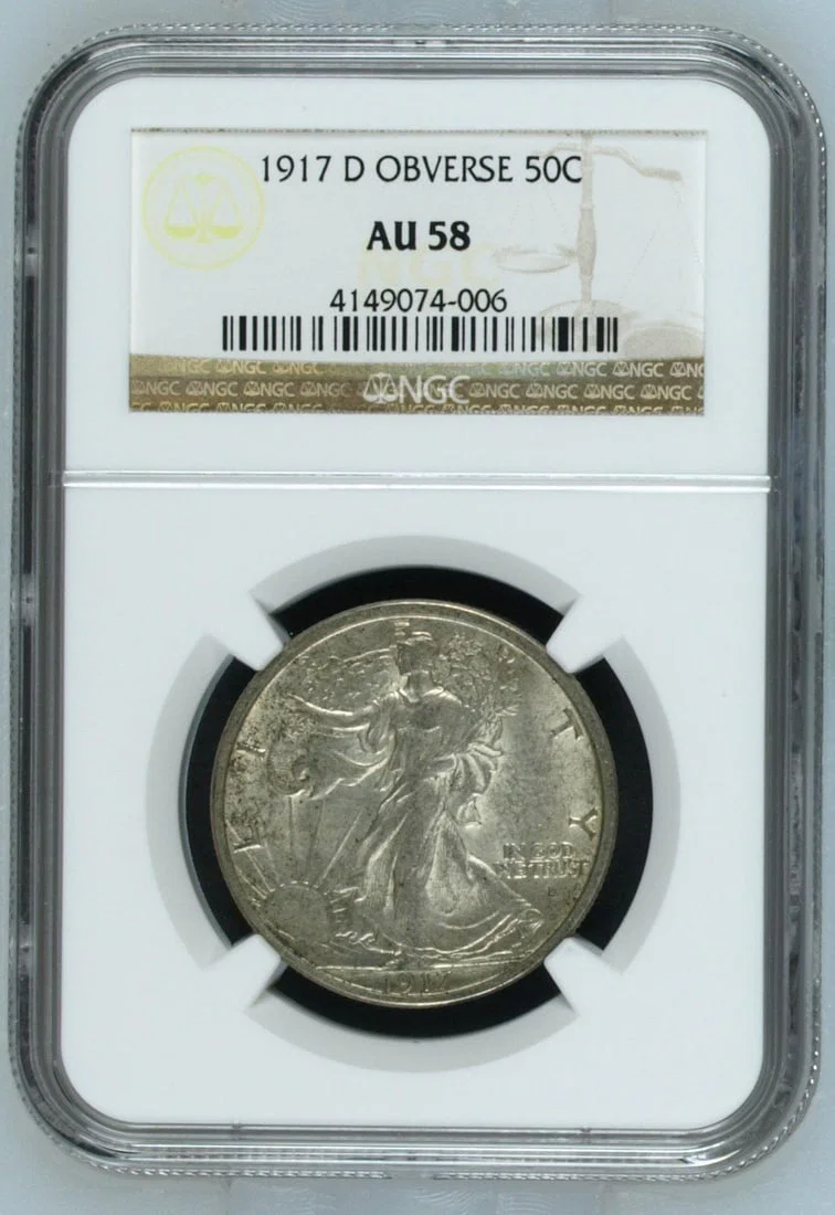 1917-D Obverse Walking Liberty Half Dollar NGC AU58