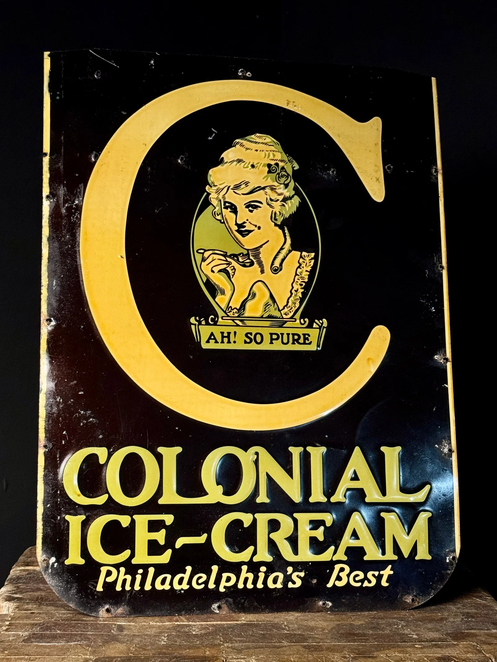 1920s Colonial Ice Cream Tin Advertising Sign