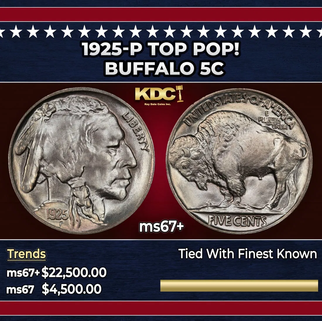 1925-p Buffalo Nickel TOP POP! 5c ms67+ SEGS