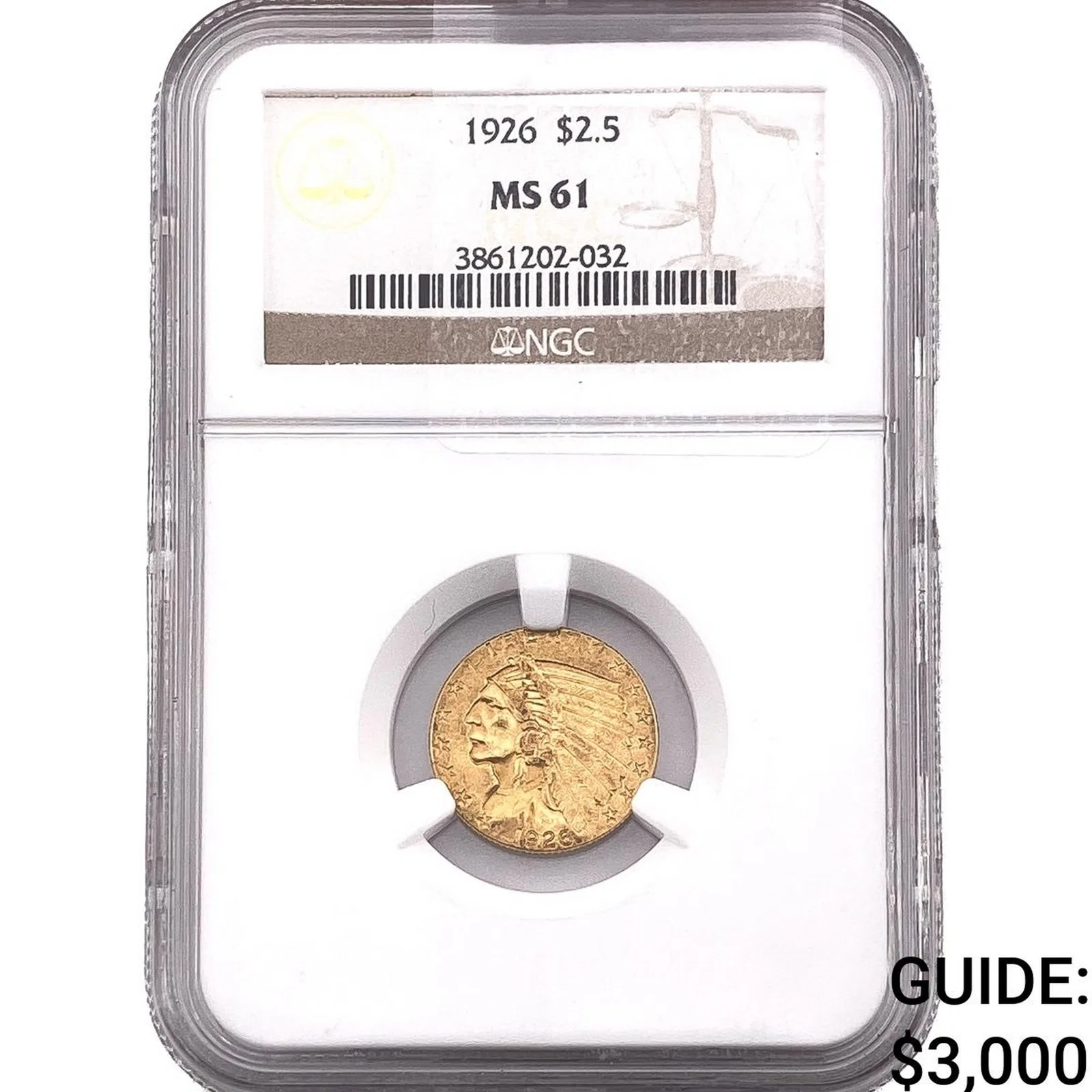 1926 $2.50 Gold Quarter Eagle NGC MS61