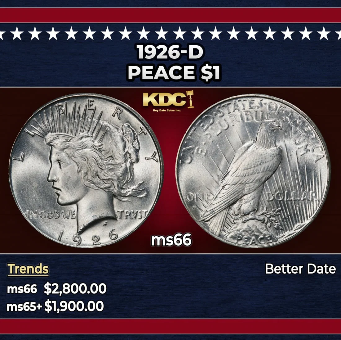 1926-d Peace Dollar $1 ms66 SEGS