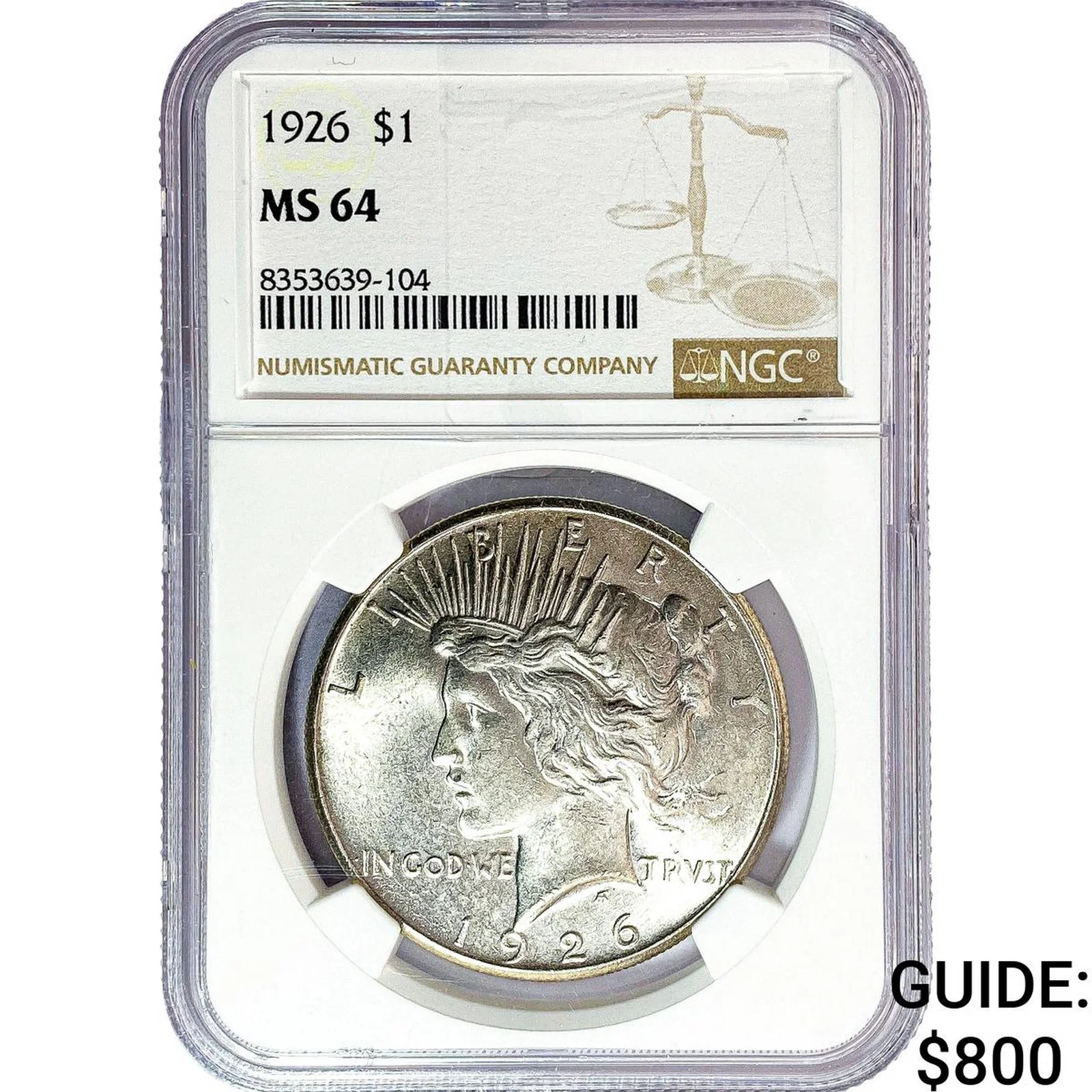 1926 Silver Peace Dollar NGC MS64