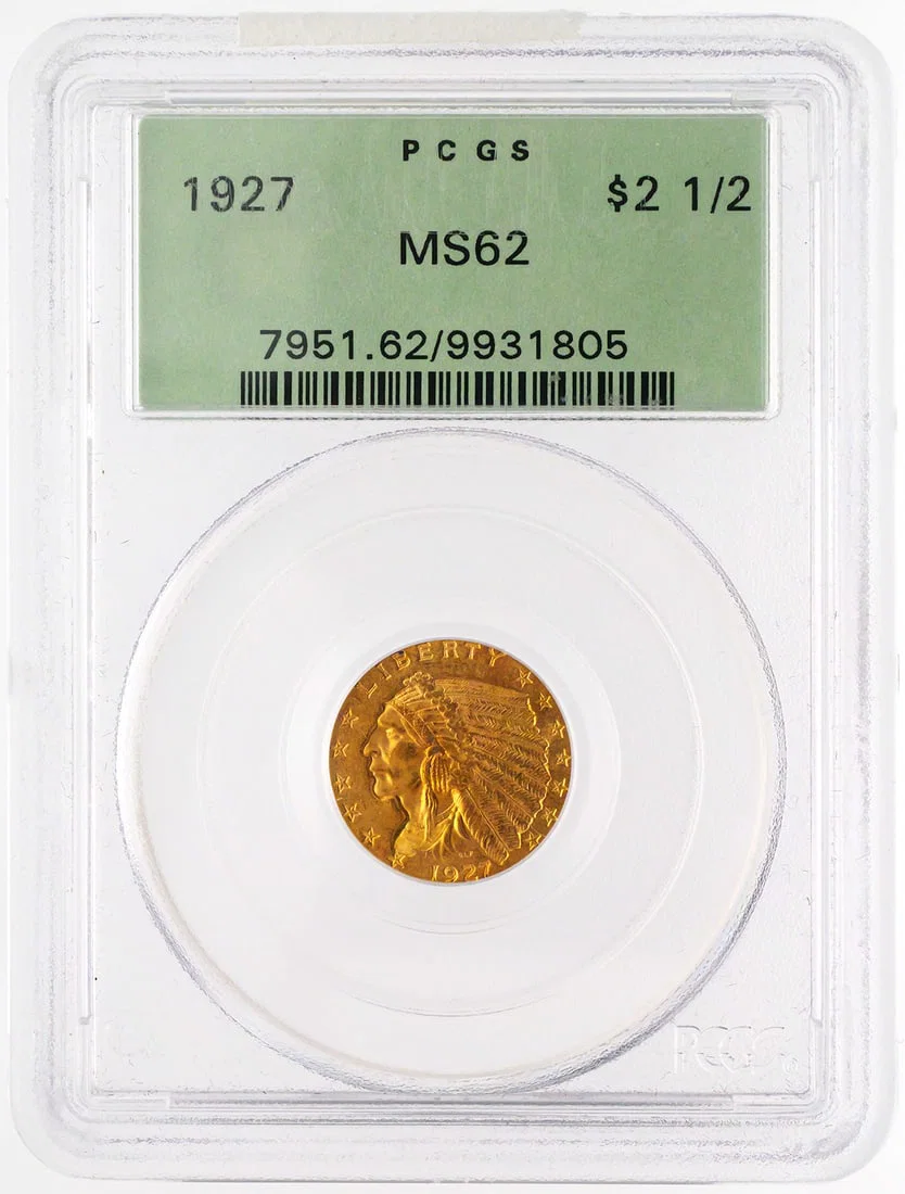 1927 $2.50 Gold Quarter Eagle PCGS MS62