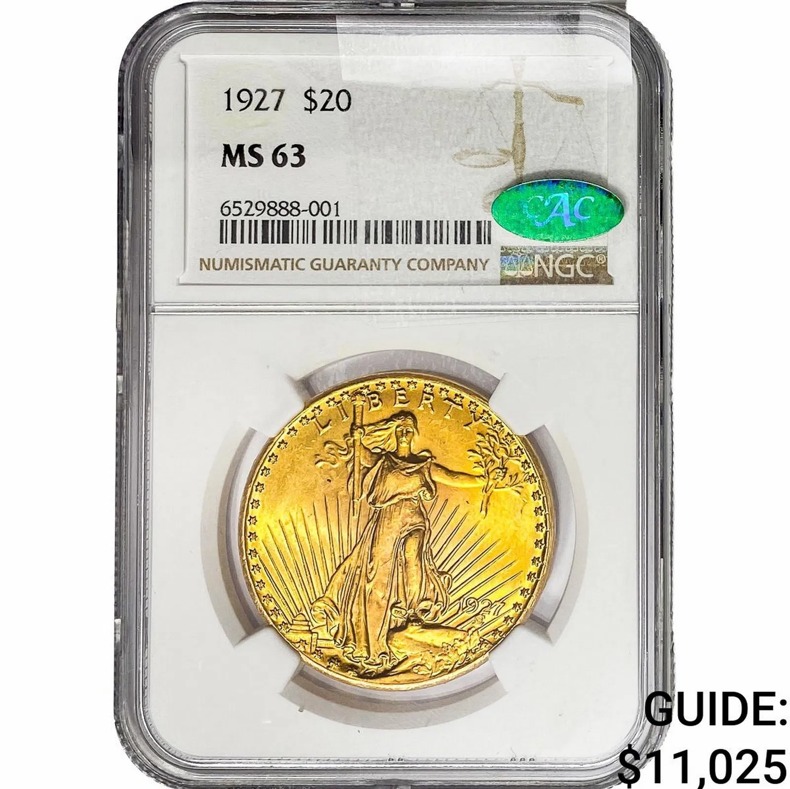 1927 CAC $20 Gold Double Eagle NGC MS63