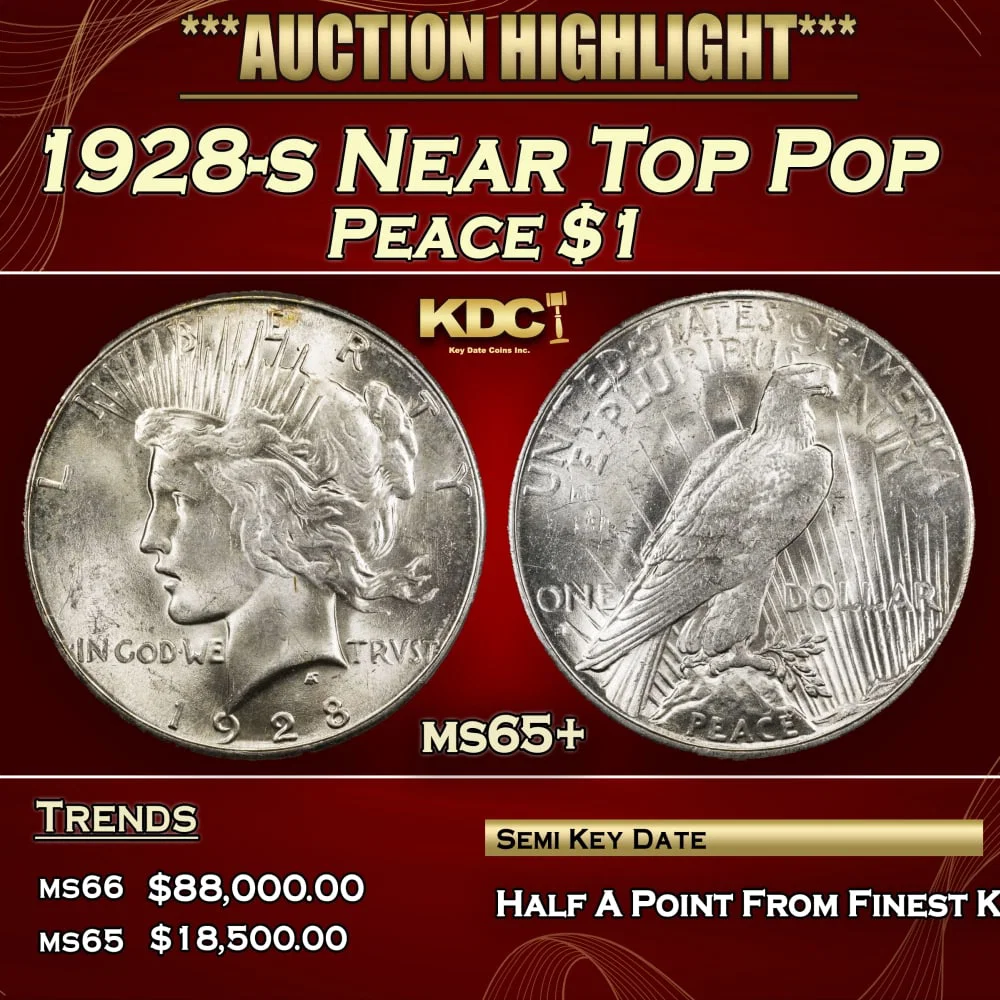 1928-s Peace Dollar Near Top Pop $1 ms65+ SEGS
