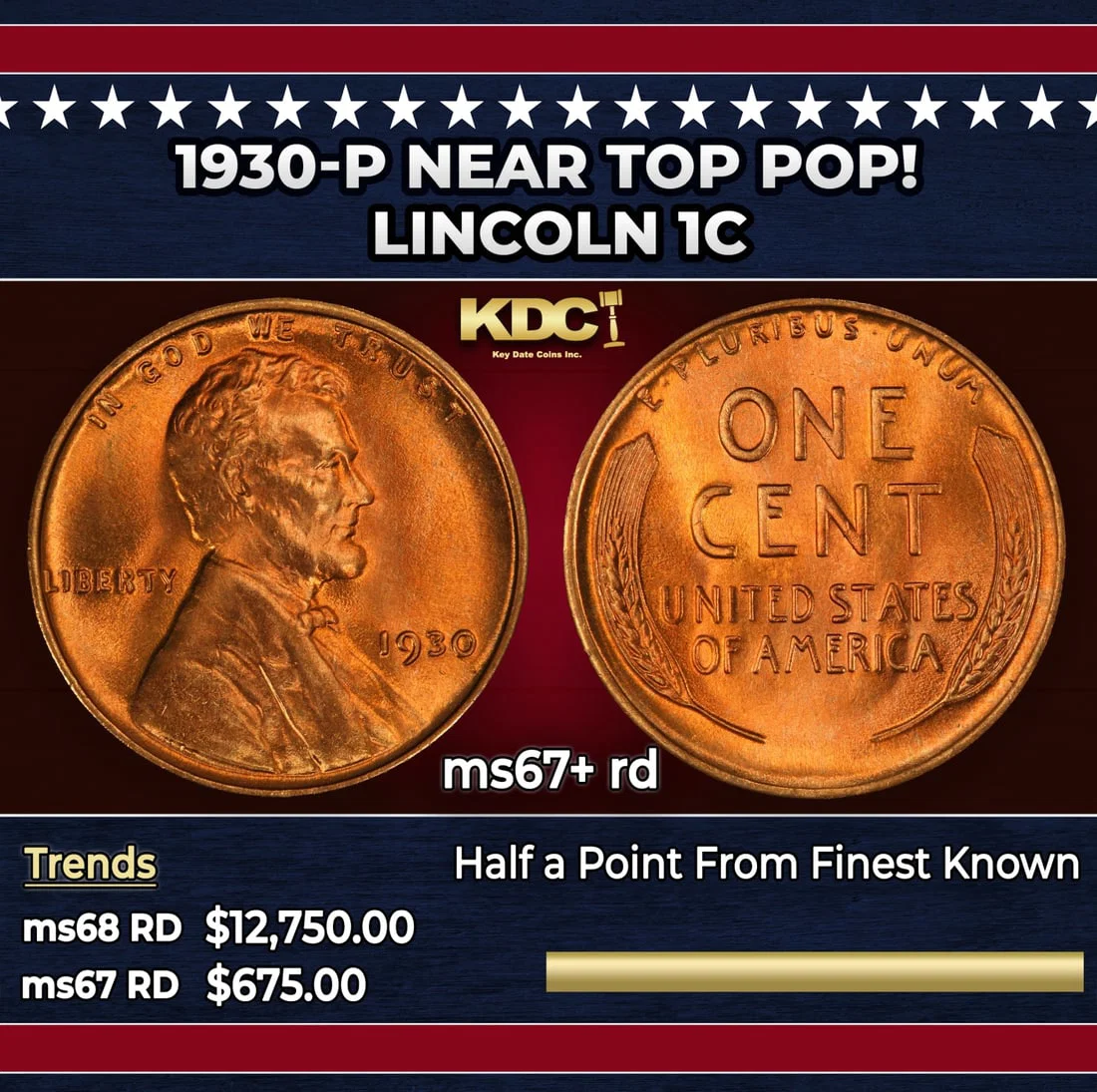 1930-p Lincoln Cent Near Top Pop! 1c ms67+ rd SEGS