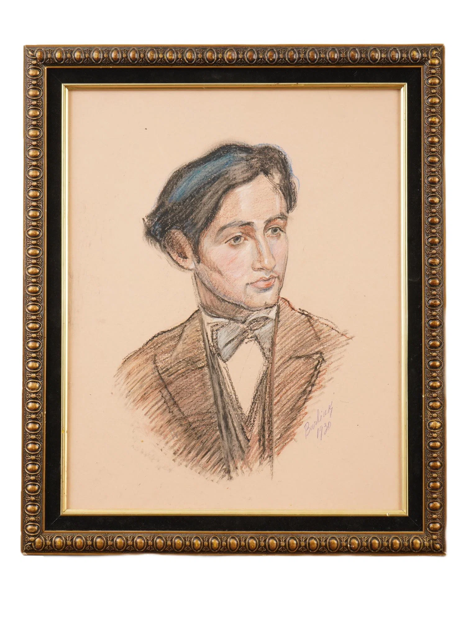 1930 PORTRAIT PASTEL PAINTING SIGNED DAVID BURLIUK